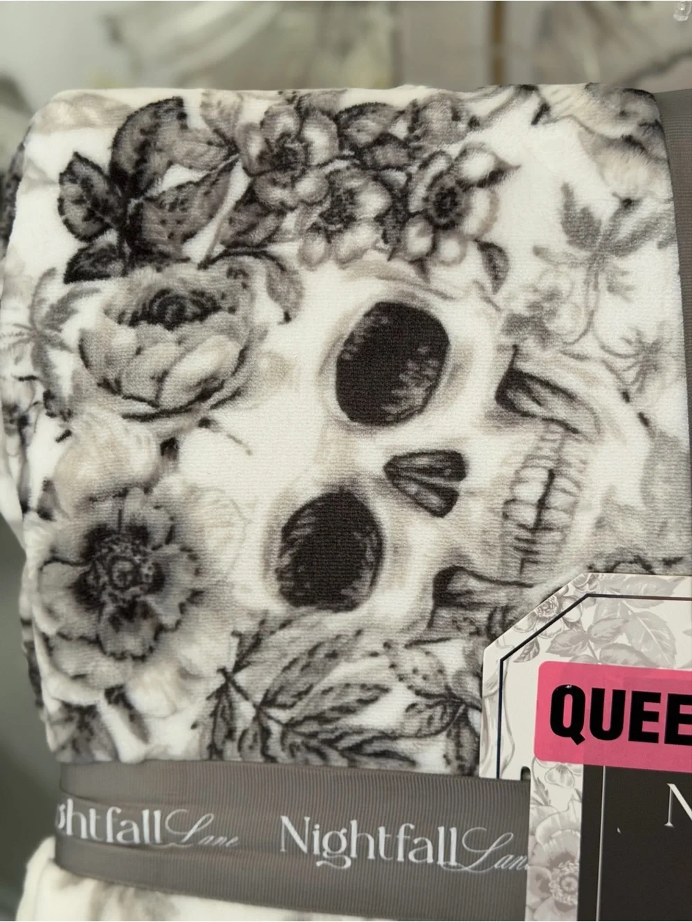 Nightfall lane Halloween Throw Blanket rose skull floral spooky gothic farmhouse